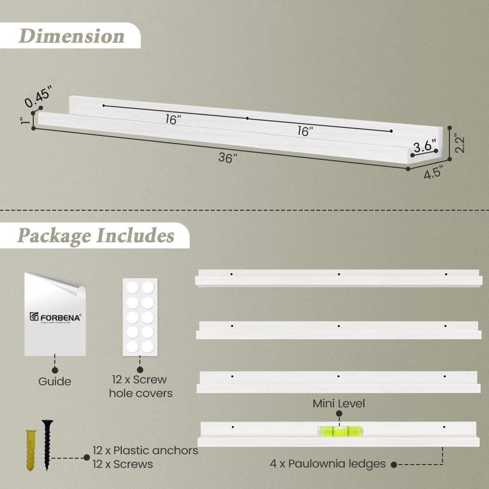 36" White Floating Shelves 4-Pack