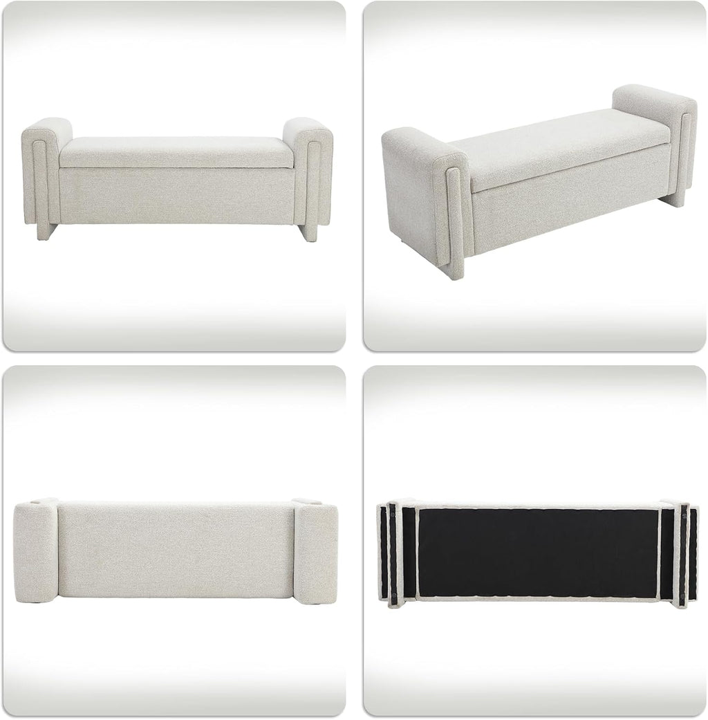 58" Boucle Storage Ottoman Bench