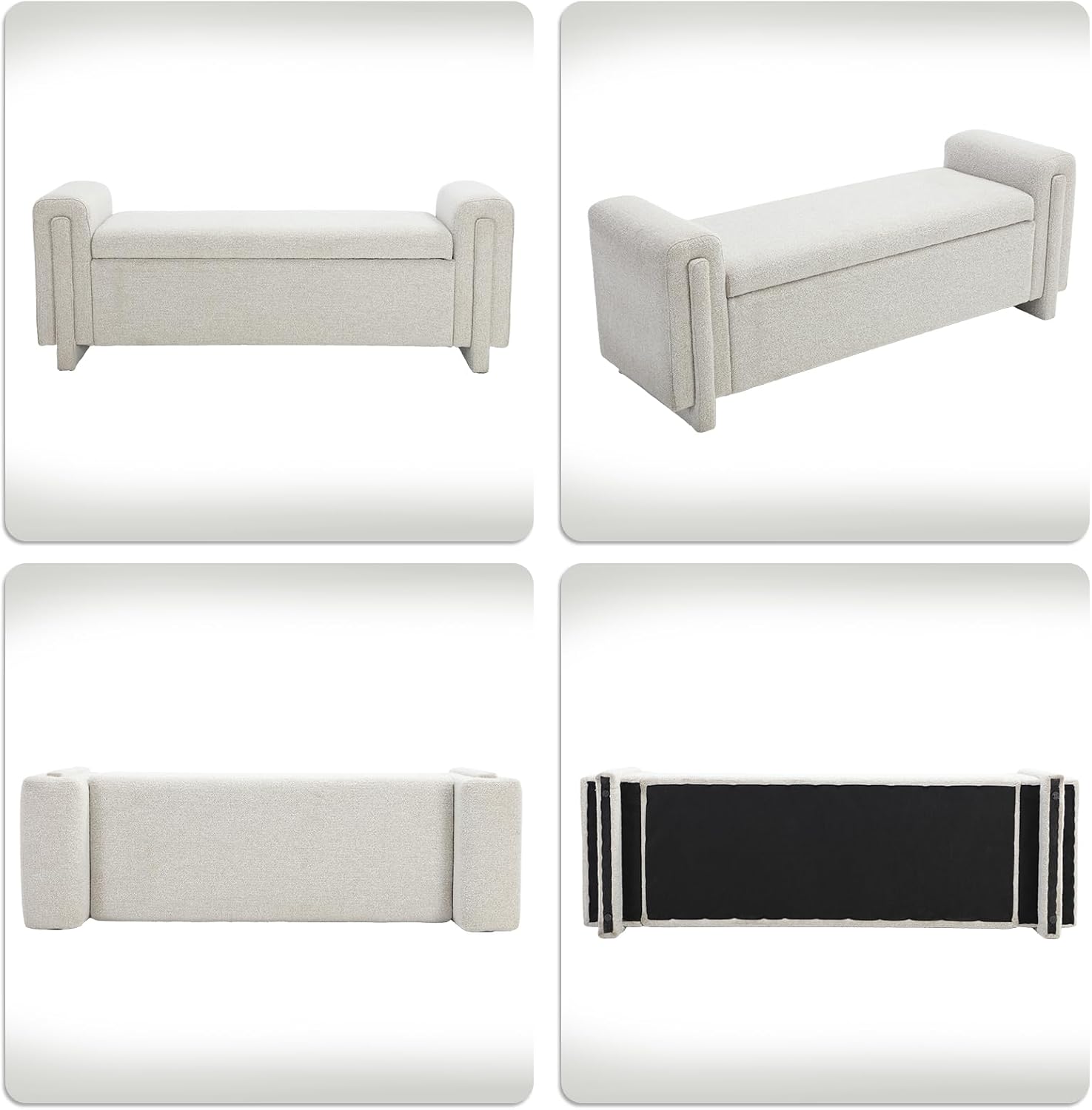 58" Boucle Storage Ottoman Bench