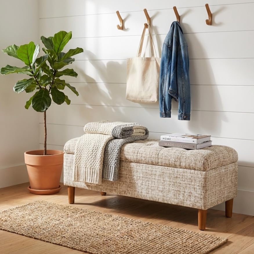 40" Tufted Cream Storage Bench