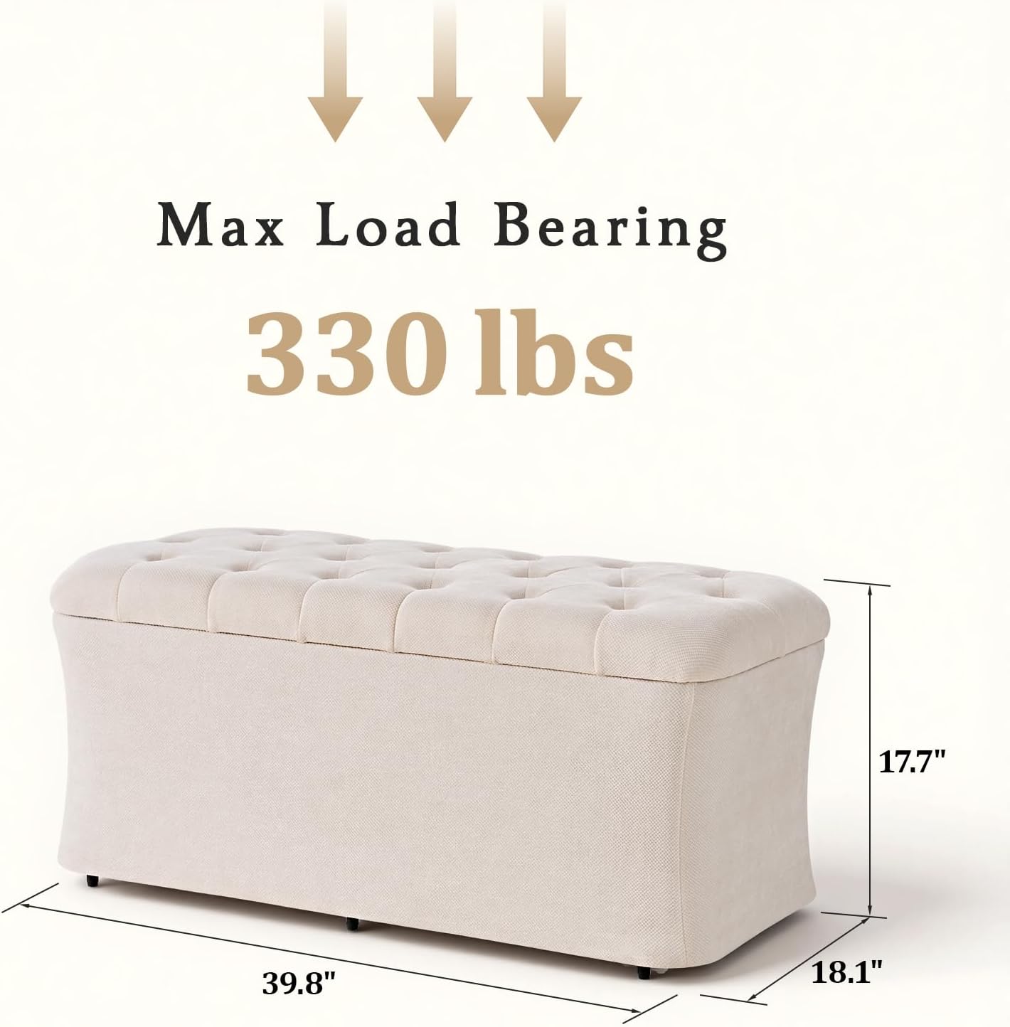 39.8" Beige Storage Ottoman Bench