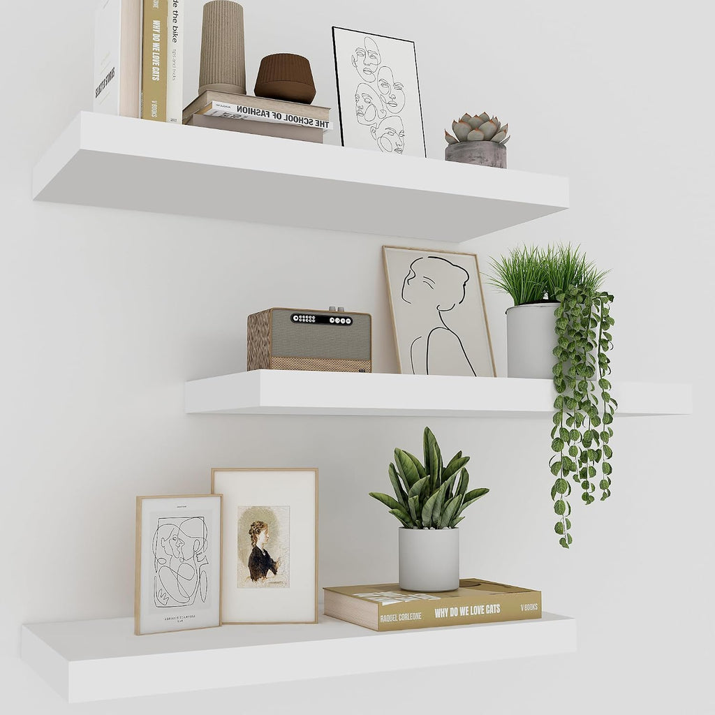 16" White Floating Shelves Set of 3