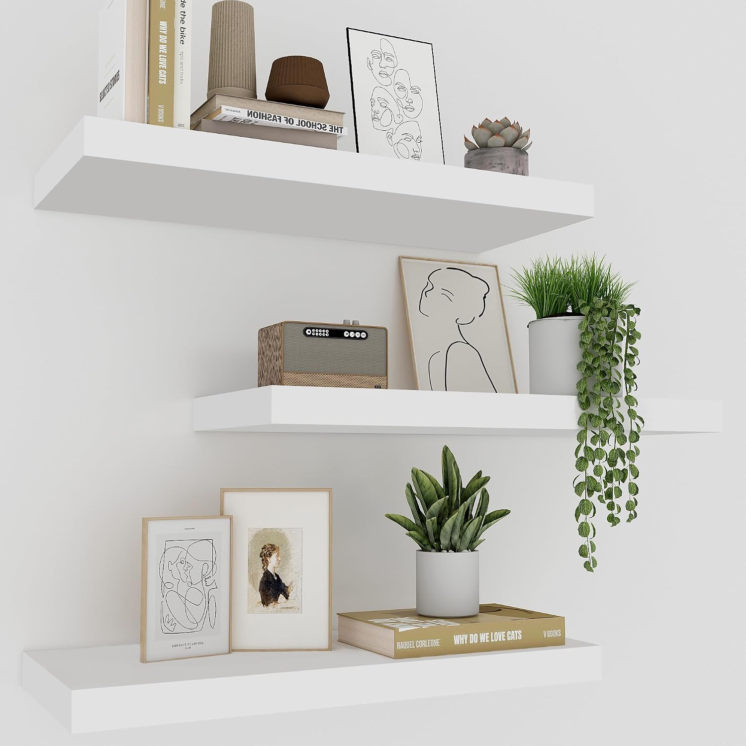 16" White Floating Shelves Set of 3