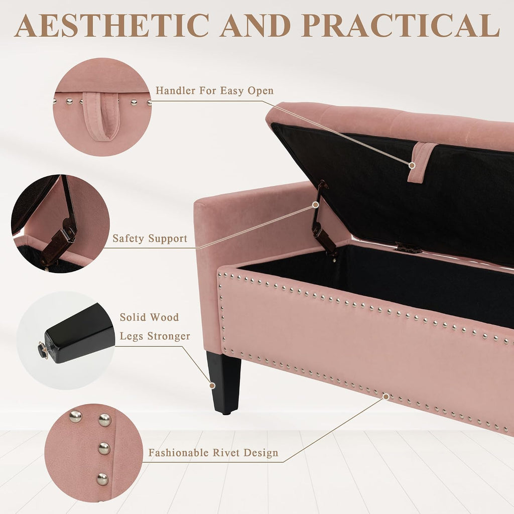 46" Pink Tufted Velvet Storage Ottoman Bench
