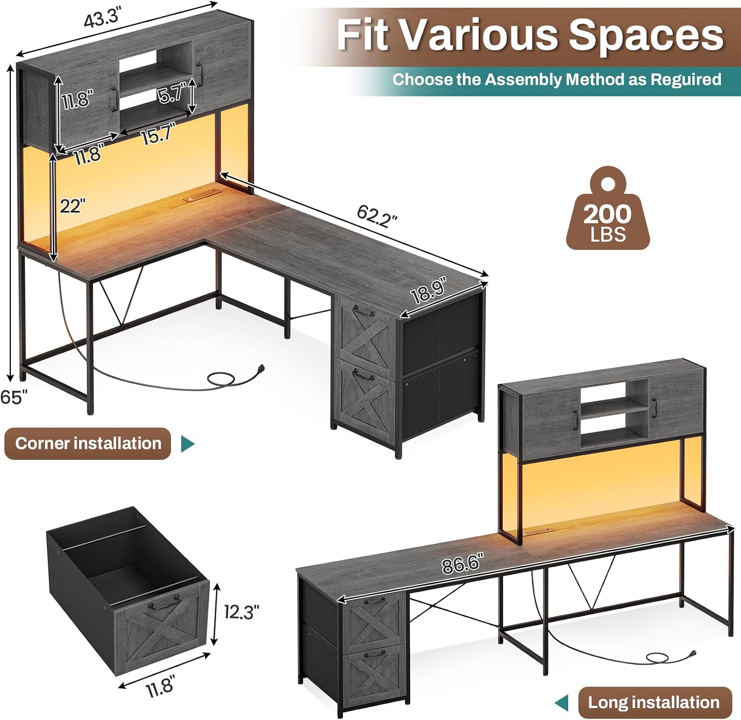 Reversible L-Shaped Gaming Desk
