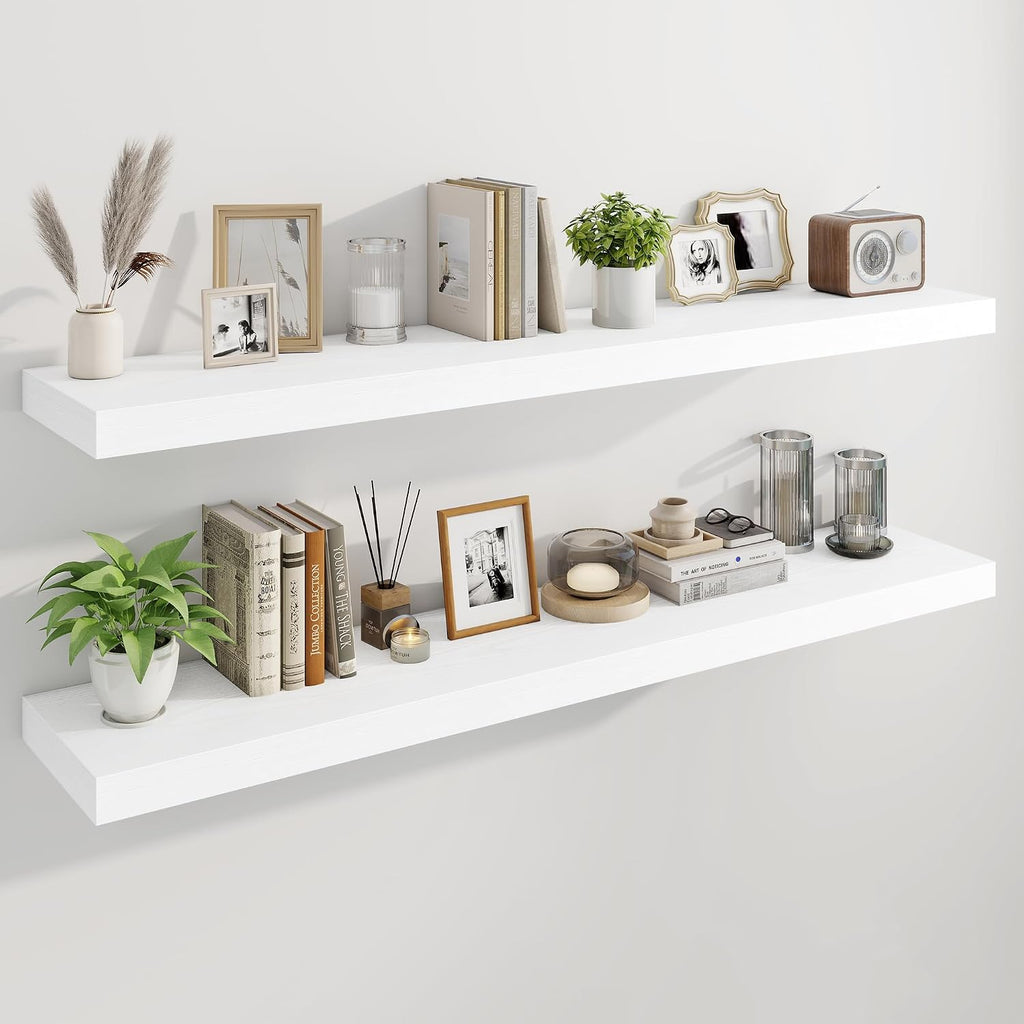 55" White Floating Shelves Set of 2