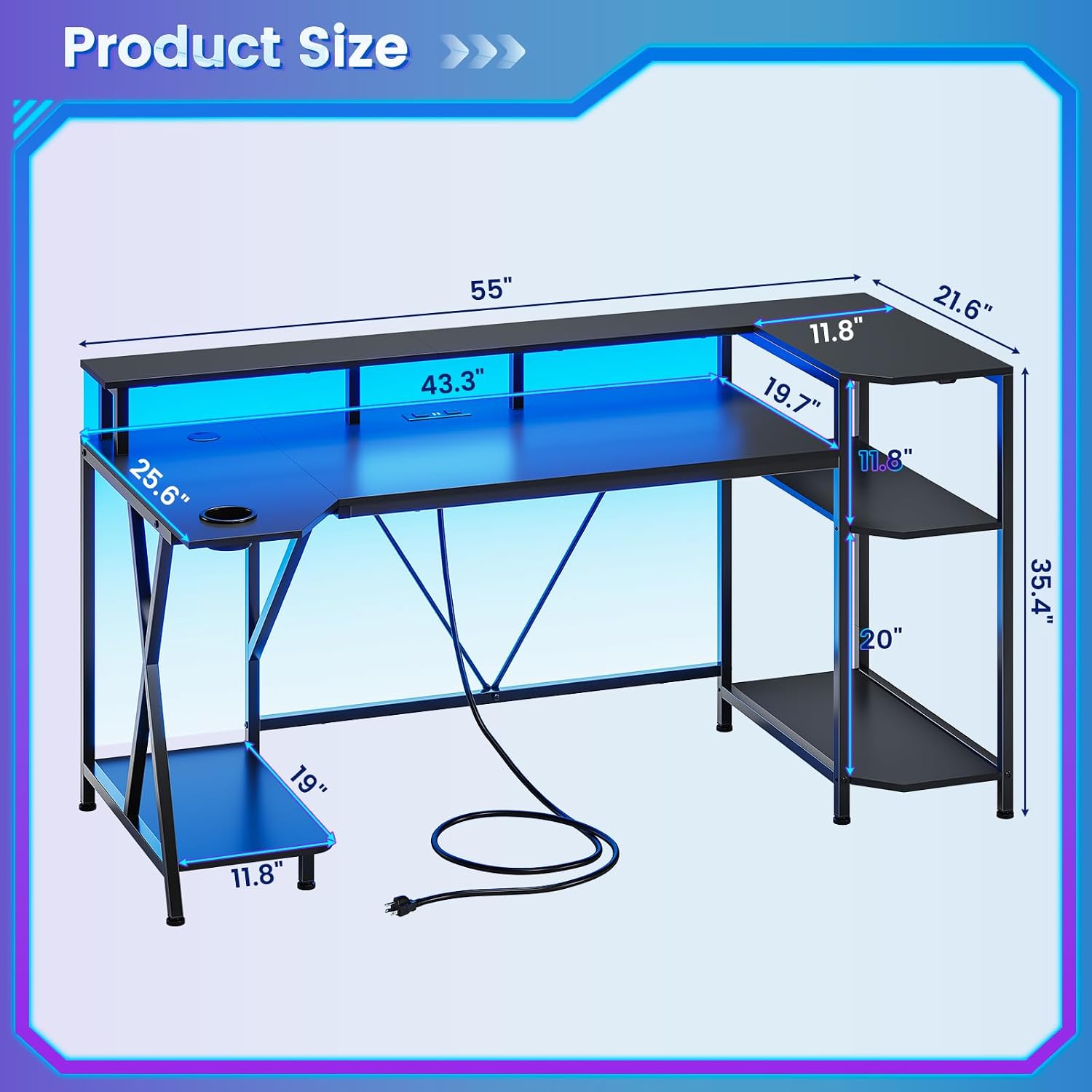 55" Black Gaming Desk