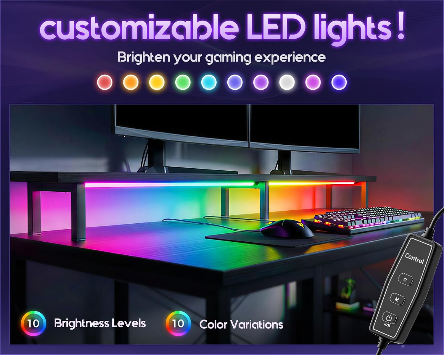 48" Black Gaming Desk with LED & Storage