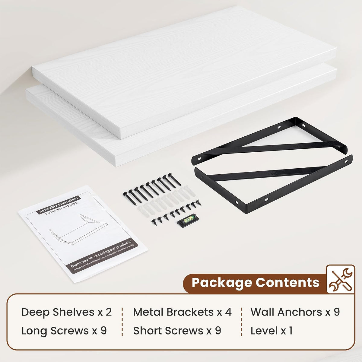 24" White Deep Floating Shelves Set of 2