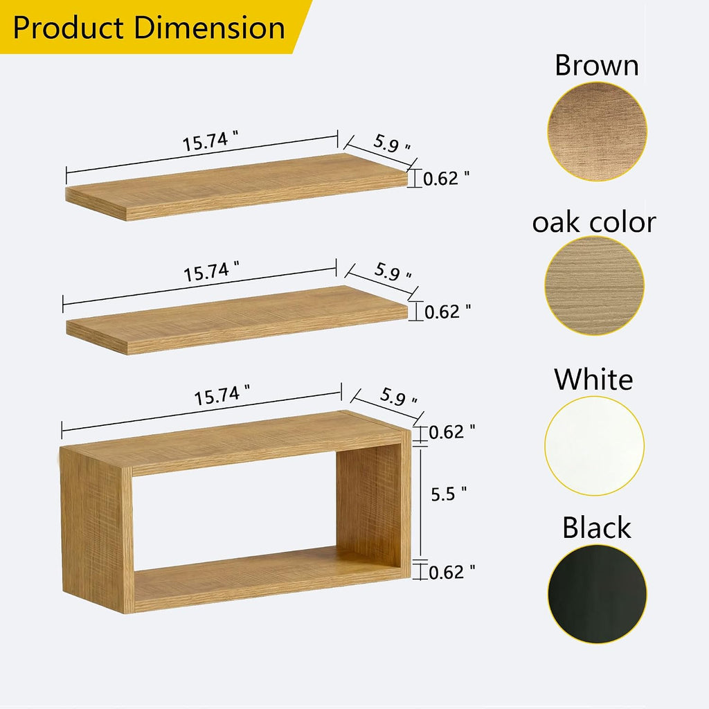 15.7" Brown Floating Shelves 3-Pack