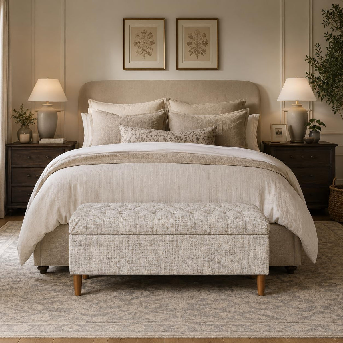 40" Tufted Cream Storage Bench