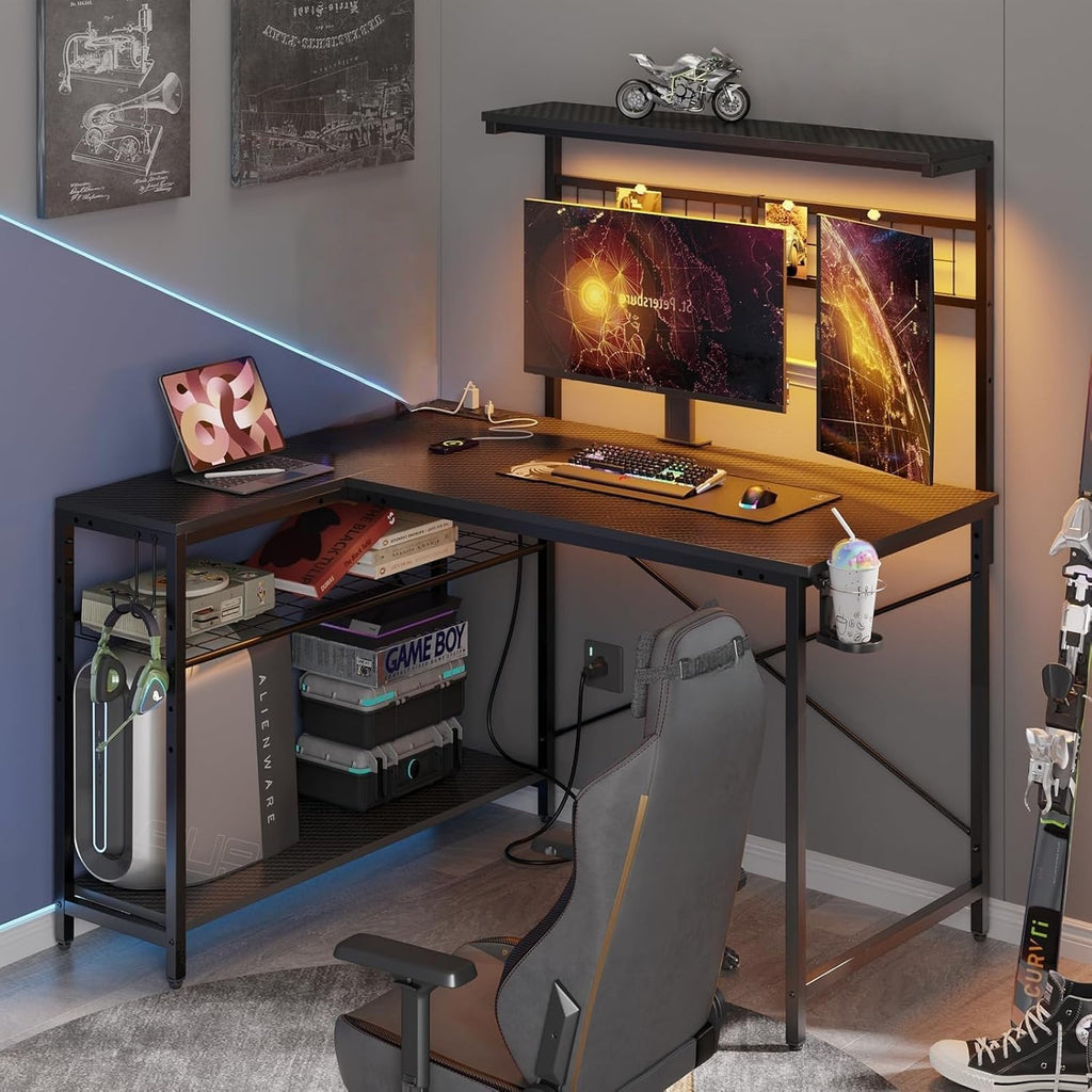 42" Black L-Shaped Gaming Desk