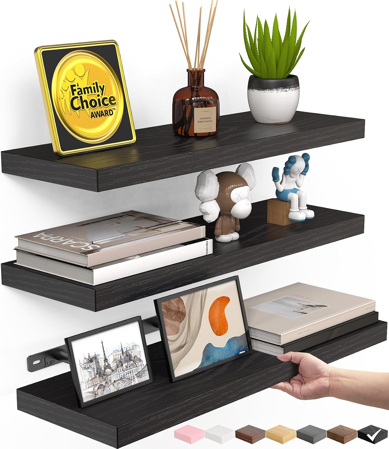 15.7" Black Floating Shelves Set of 3