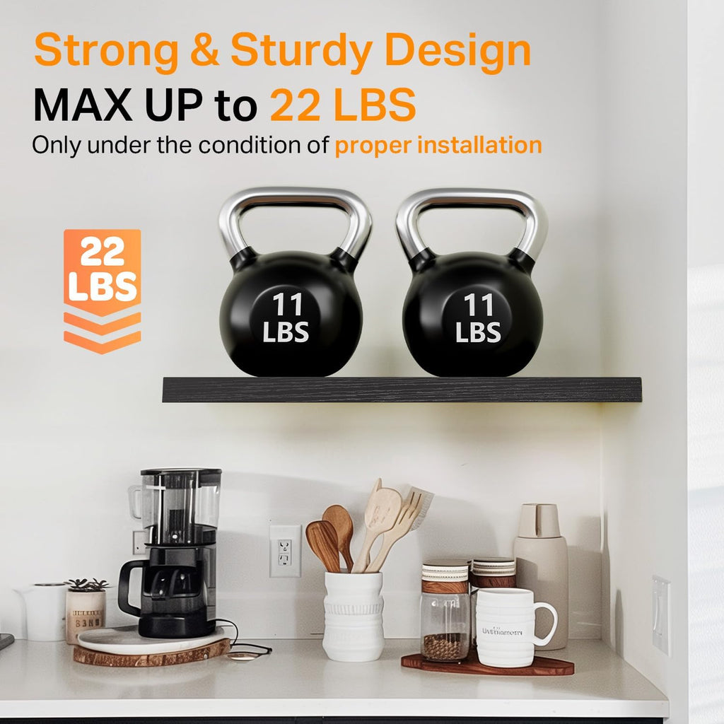 15.7" Black Floating Shelves Set of 3