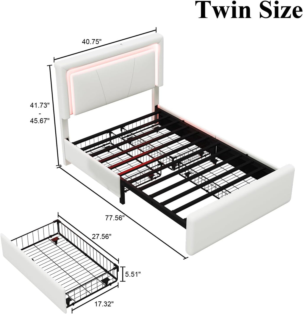 White Twin Bed Frame with 4 Drawers