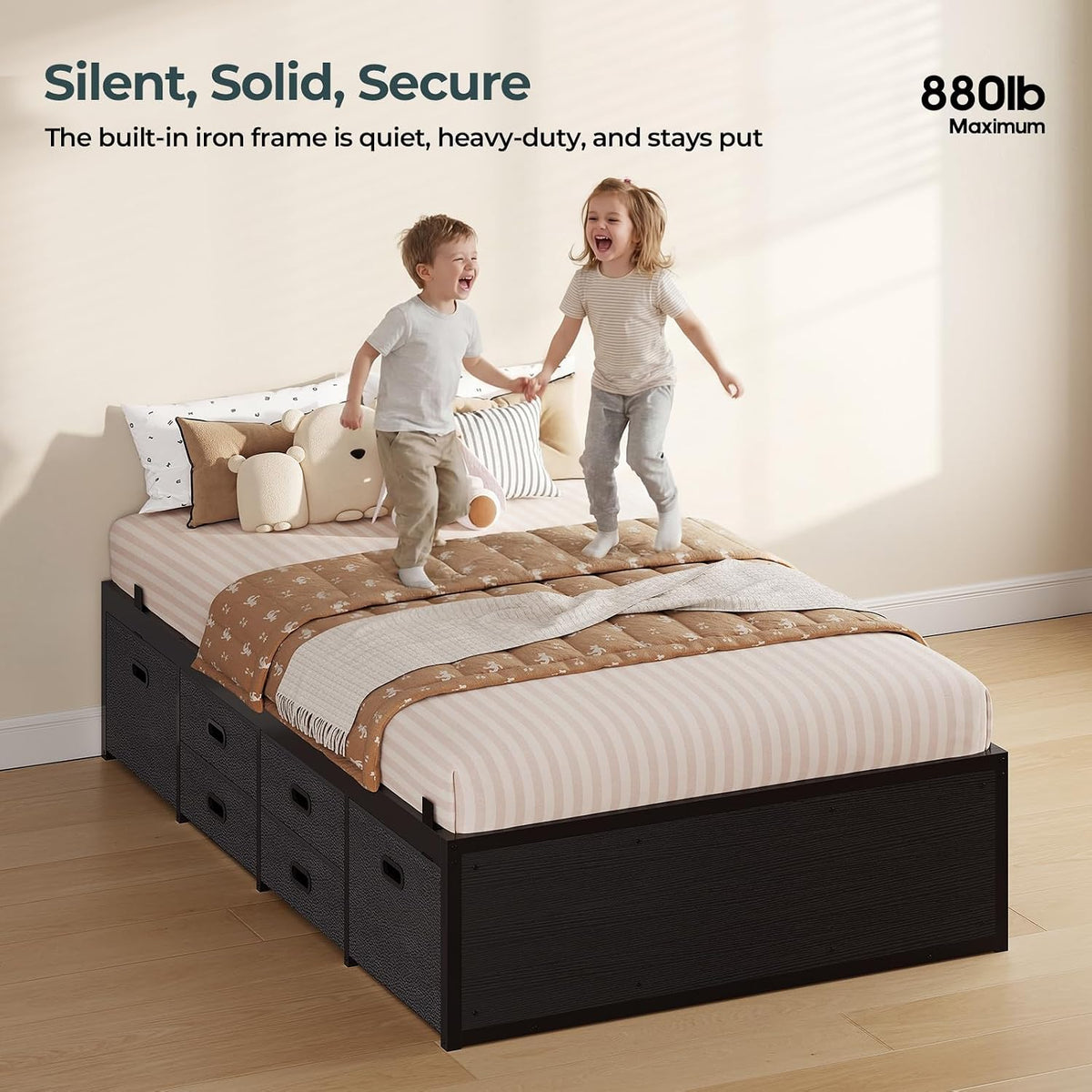 Twin Bed Frame with 6 Drawers