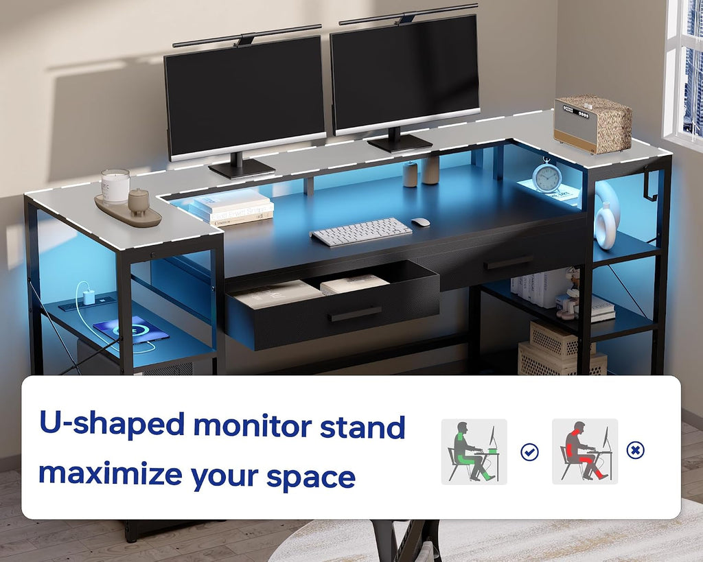 58" Gaming Desk with Monitor Stand