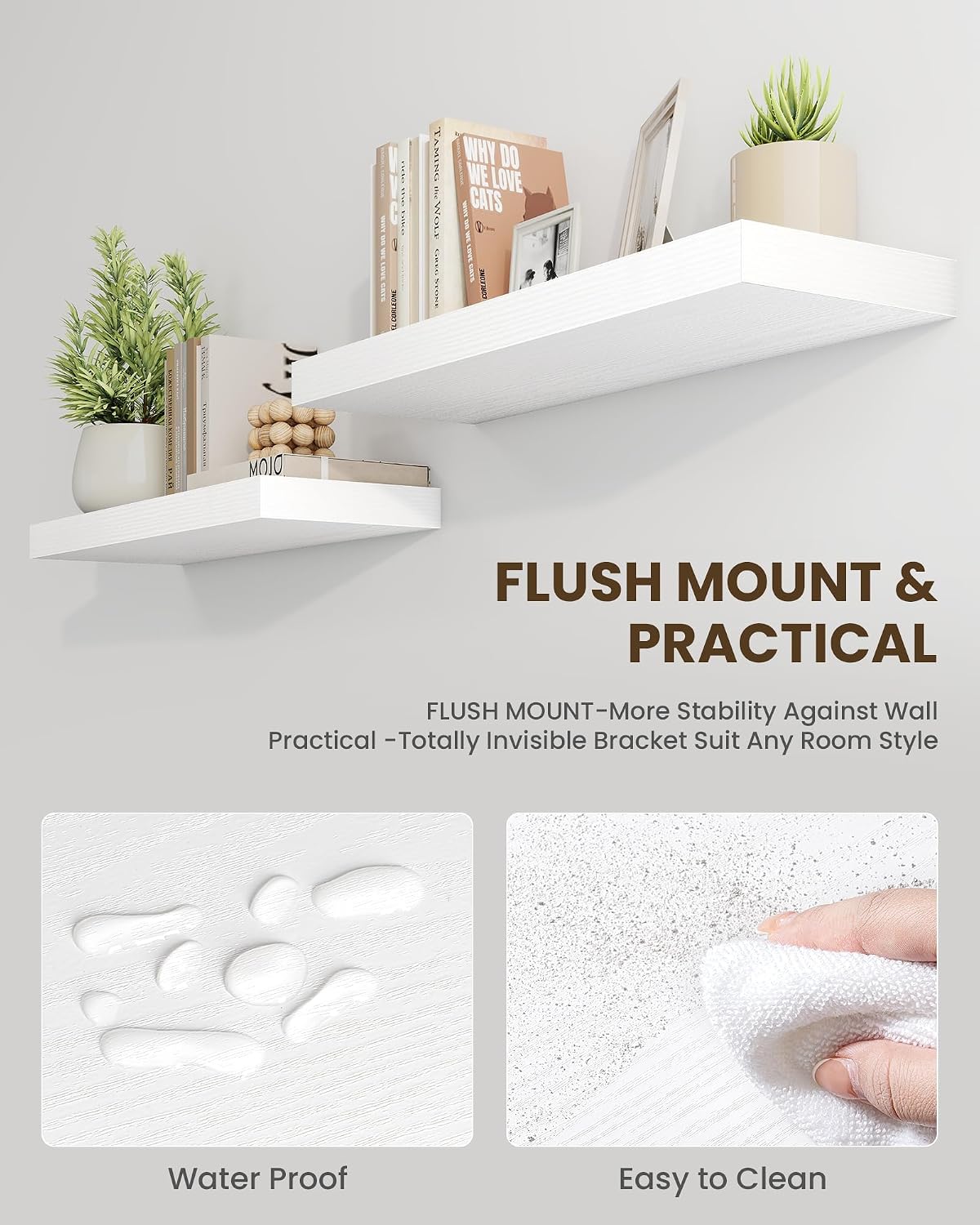 55" White Floating Shelves Set of 2