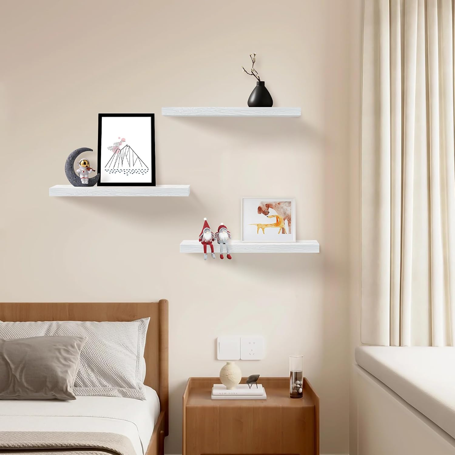 16" White Floating Shelves Set of 3