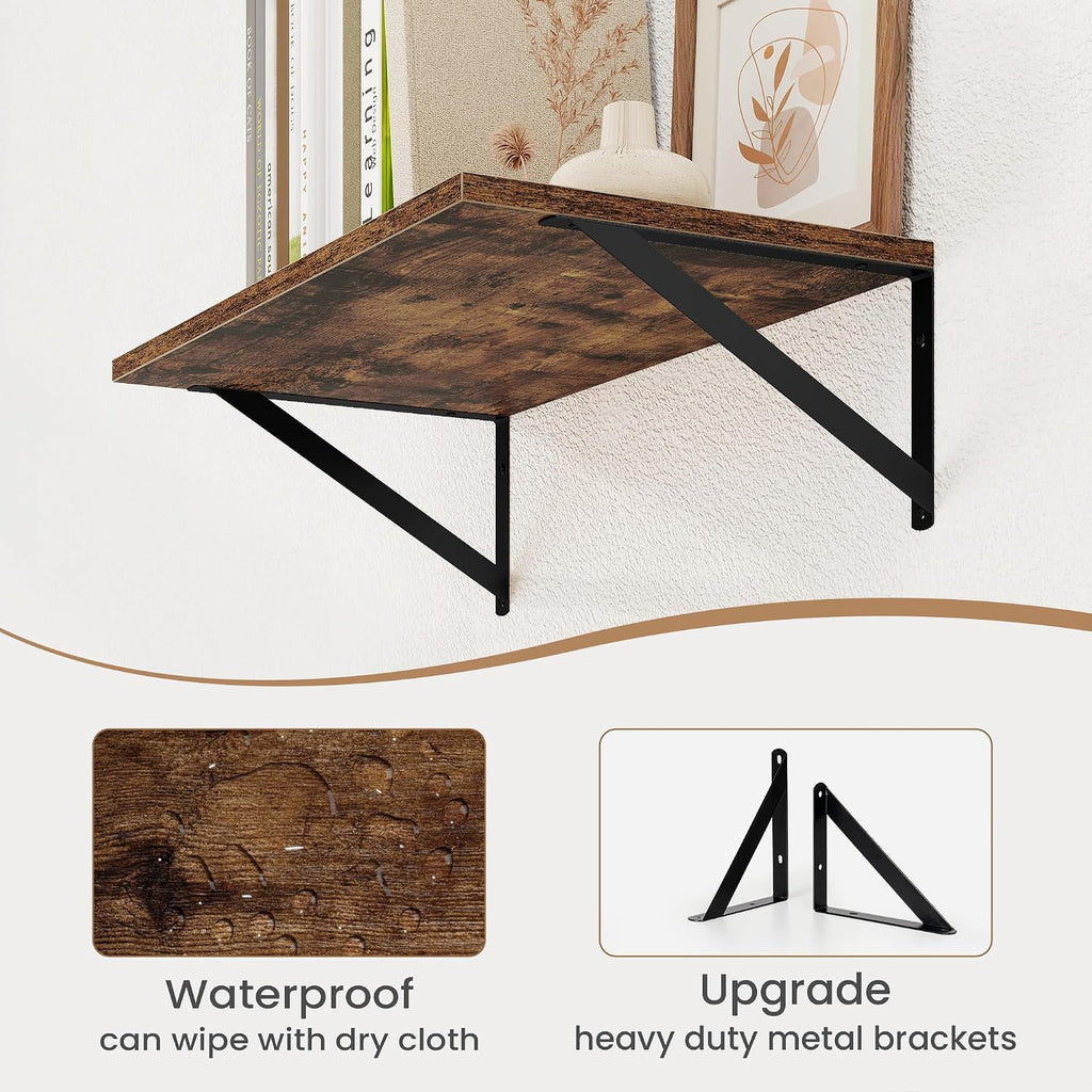 16" Rustic Brown Floating Shelves Set of 2