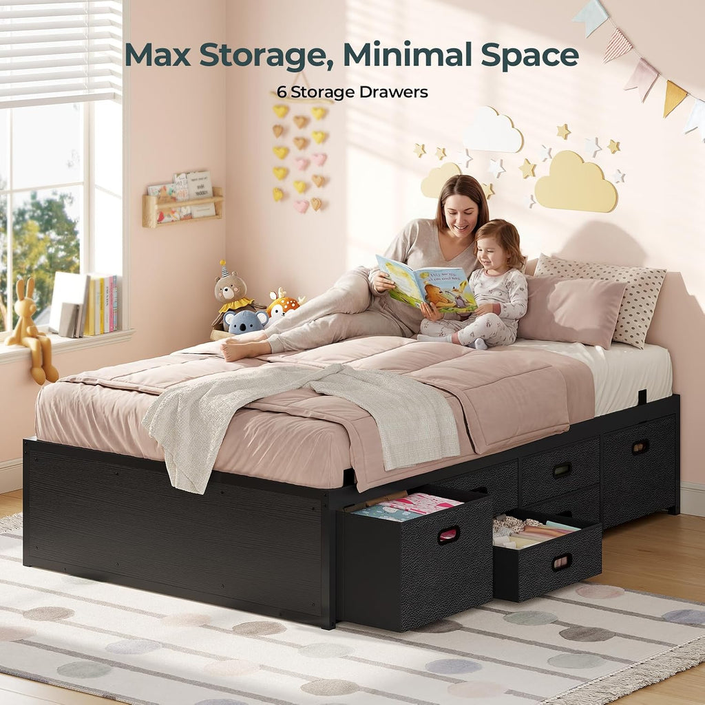 Twin Bed Frame with 6 Drawers