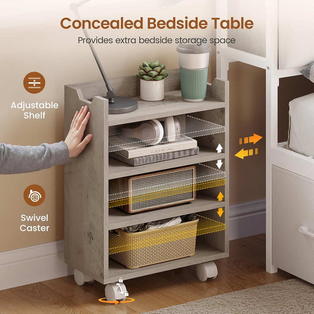Grey Twin Corner Daybed with Bookcase & 6 Drawers