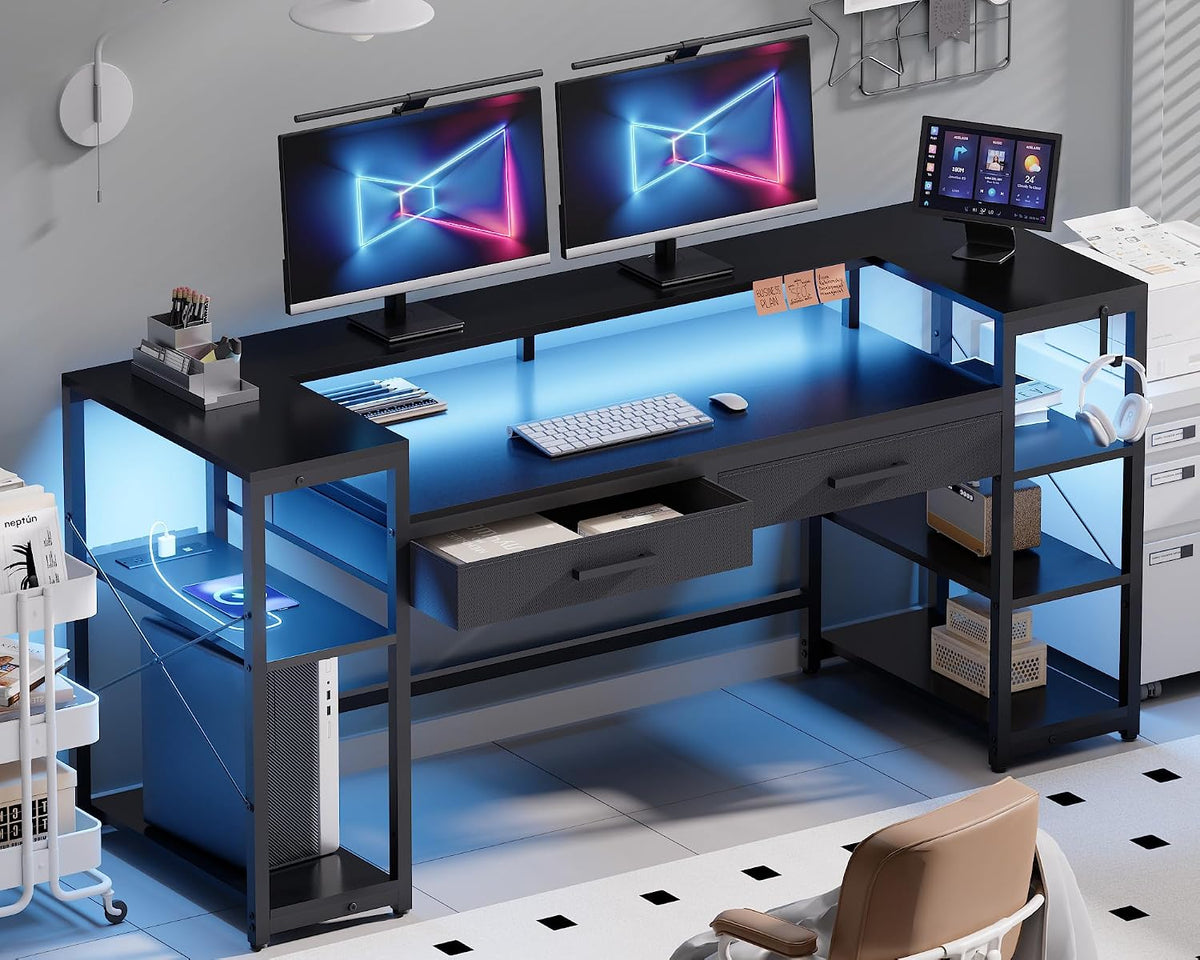 58" Gaming Desk with Monitor Stand