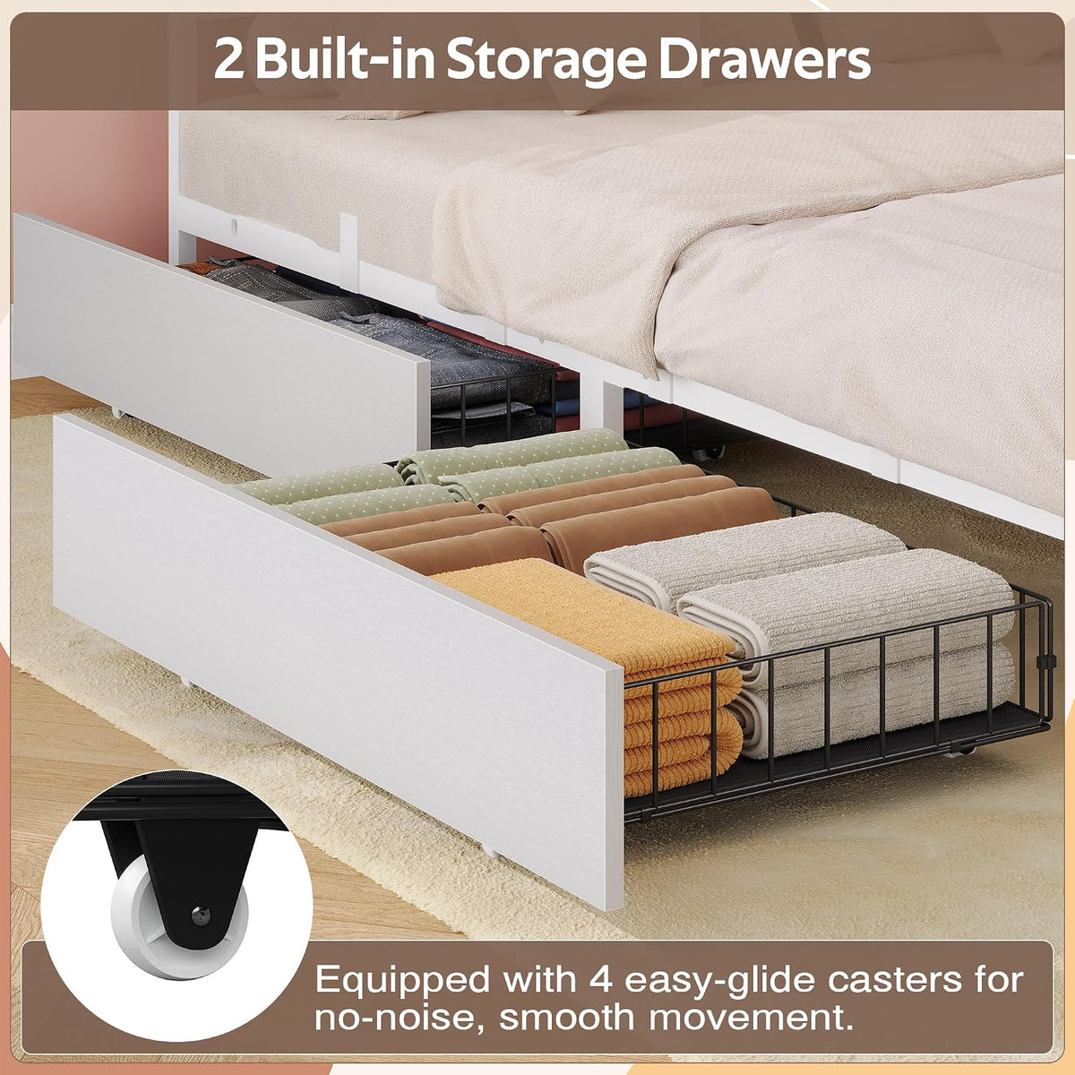 White Full Corner Bed Frame with Desk & 4 Drawers