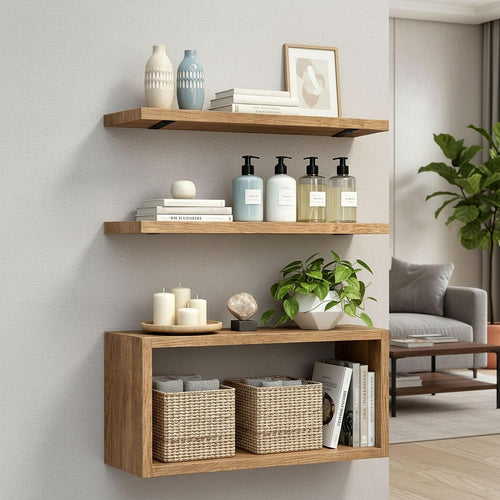 15.7" Brown Floating Shelves 3-Pack