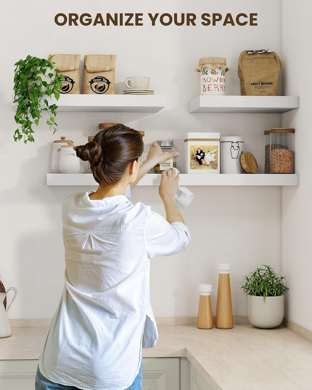 55" White Floating Shelves Set of 2