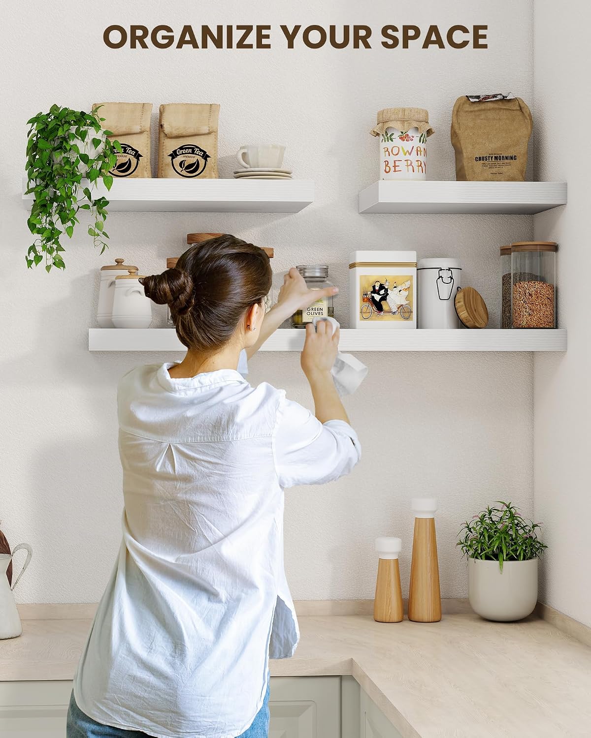 55" White Floating Shelves Set of 2