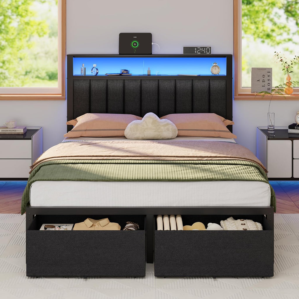 Full Bed Frame with Drawers & Headboard