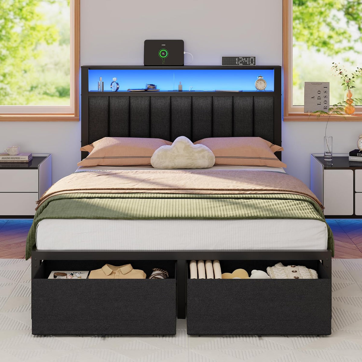 Full Bed Frame with Drawers & Headboard