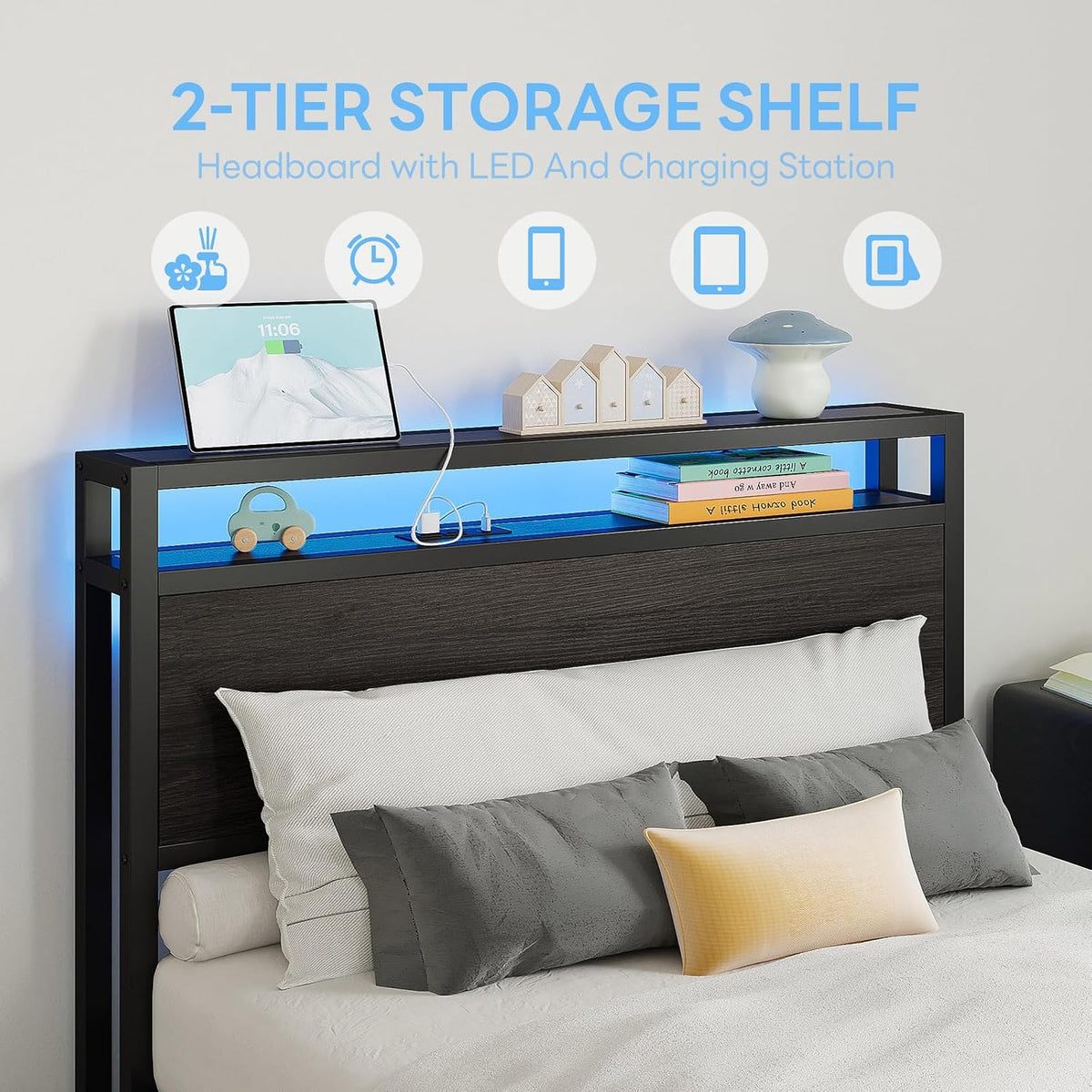 Twin XL Bed Frame with Drawers & LED