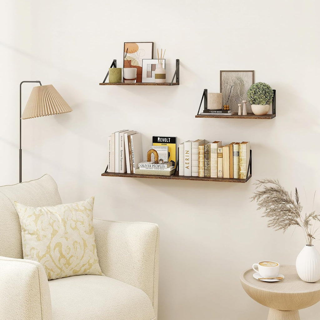 16" Rustic Brown Floating Shelves Set of 2
