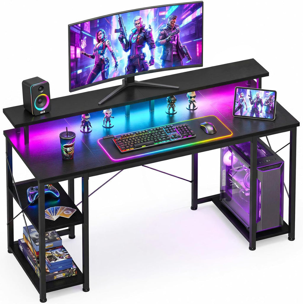 48" Black Gaming Desk with LED & Storage