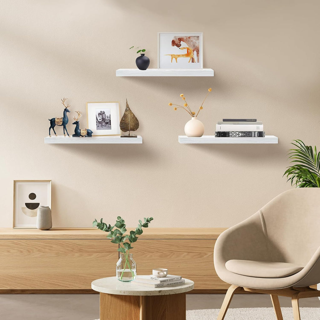 16" White Floating Shelves Set of 3
