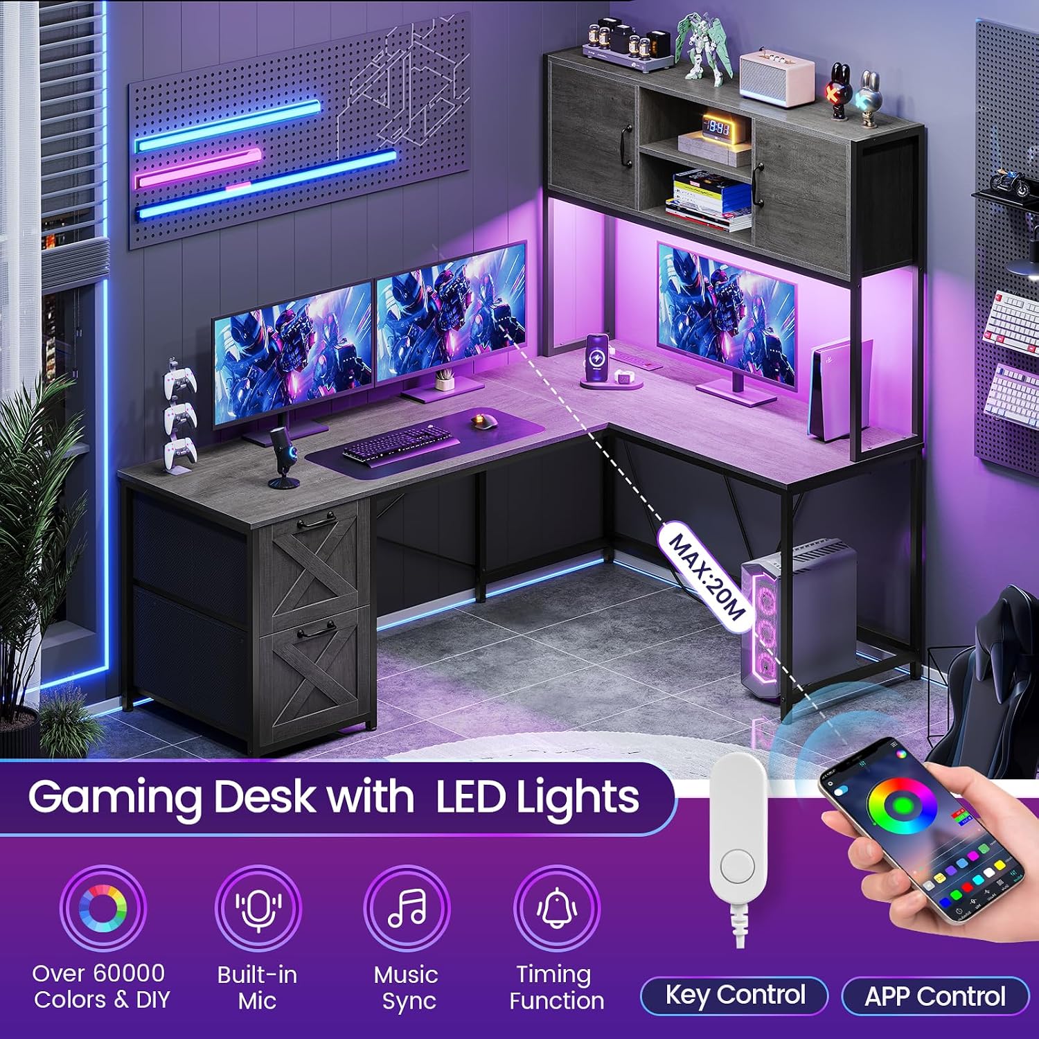 Reversible L-Shaped Gaming Desk