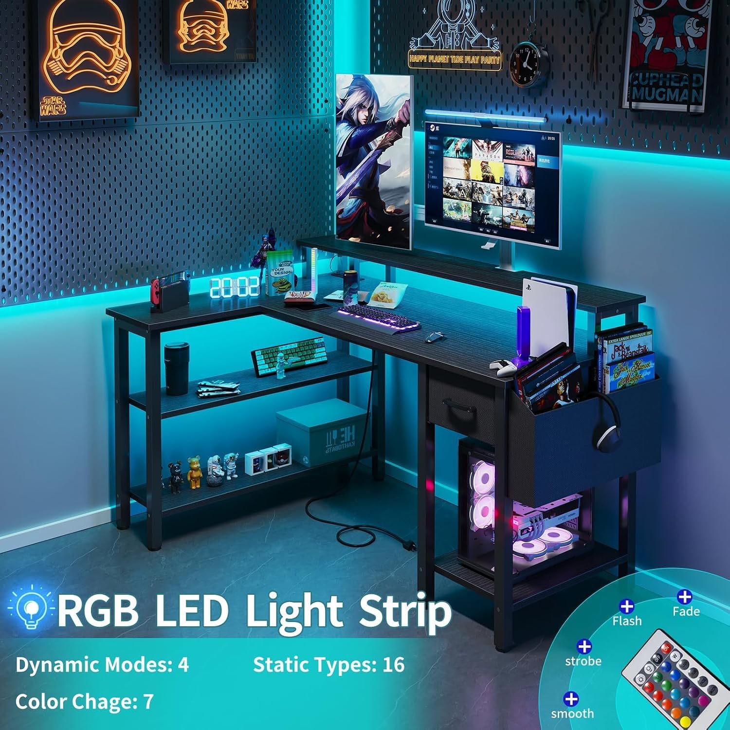 47" Black L-Shaped Gaming Desk