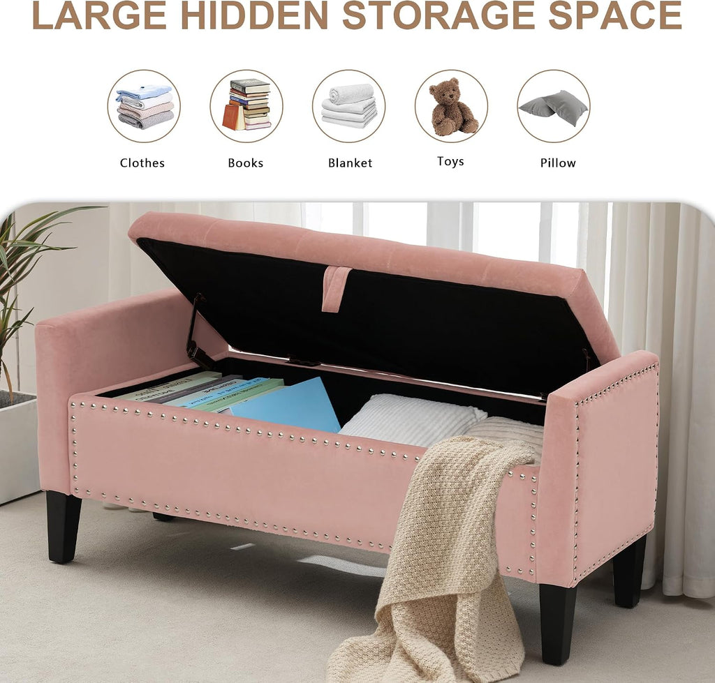46" Pink Tufted Velvet Storage Ottoman Bench