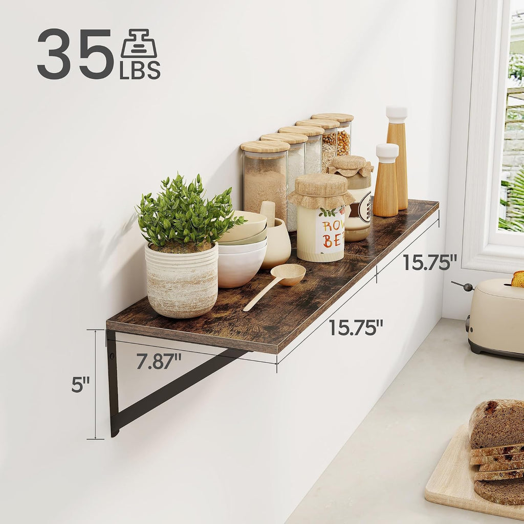 16" Rustic Brown Floating Shelves Set of 2