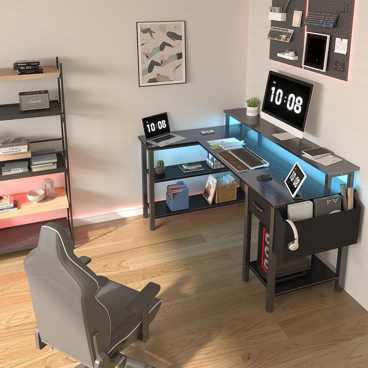 47" Black L-Shaped Gaming Desk