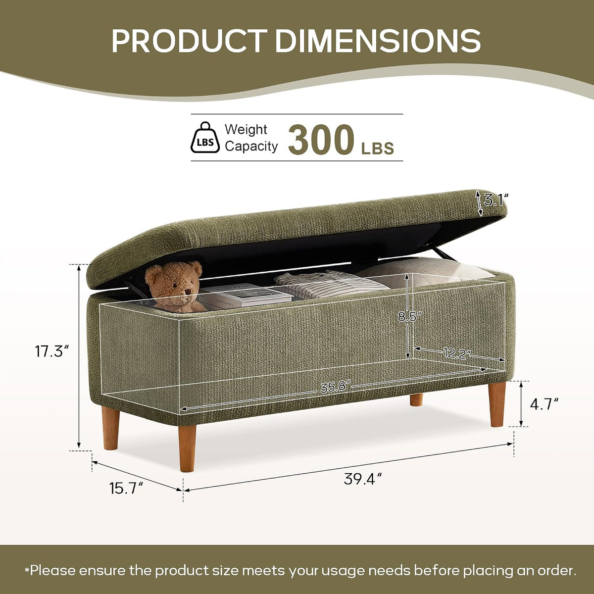 39.4" Upholstered Storage Ottoman Bench