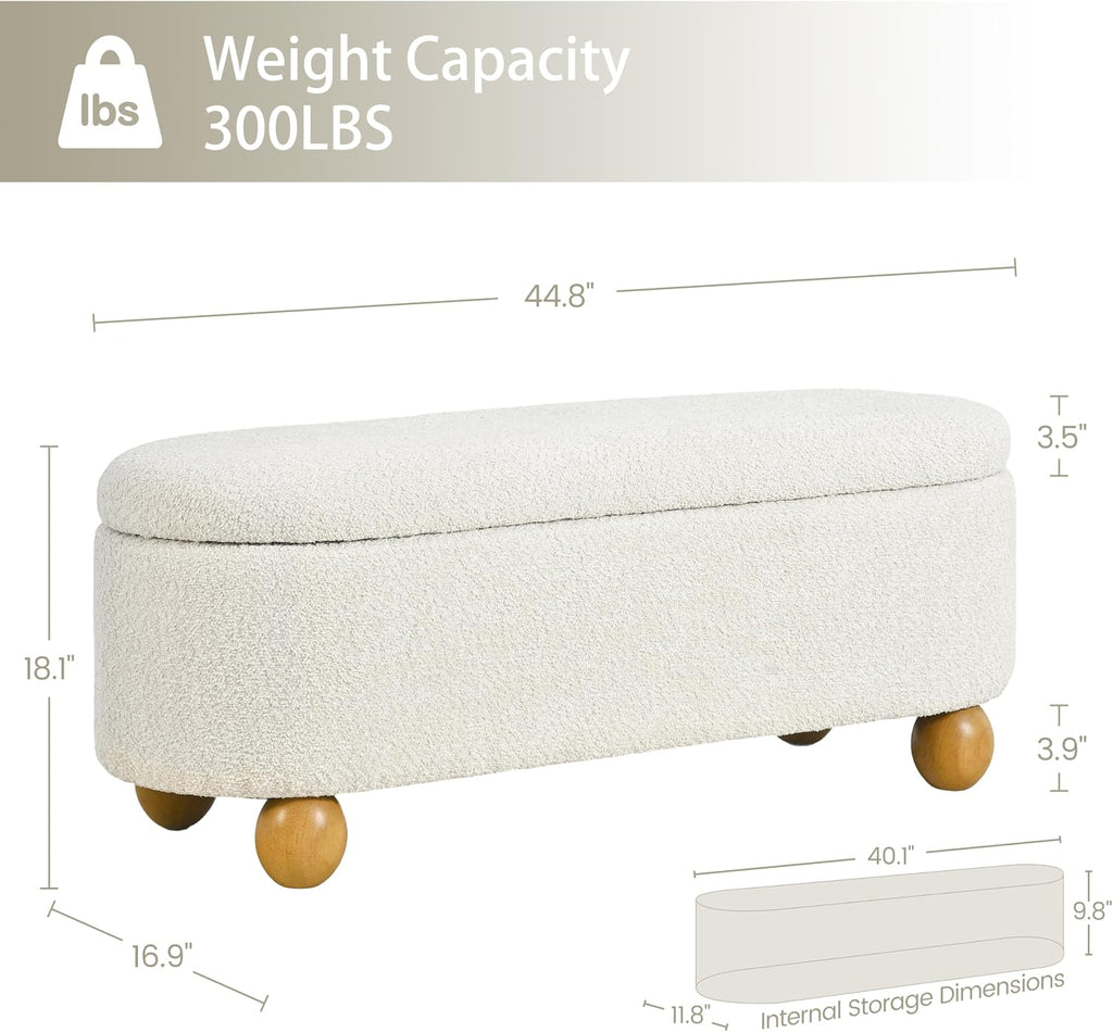 44.8" Beige Storage Ottoman Bench