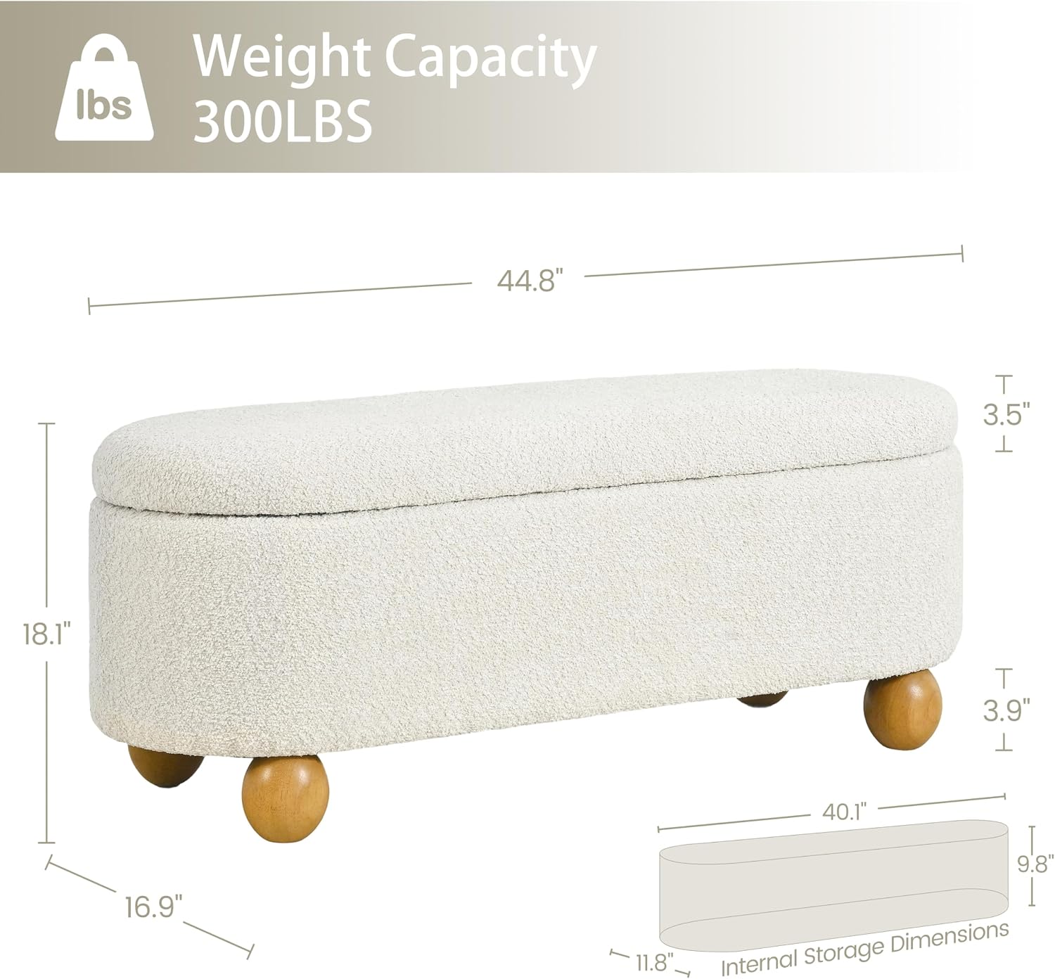 44.8" Beige Storage Ottoman Bench