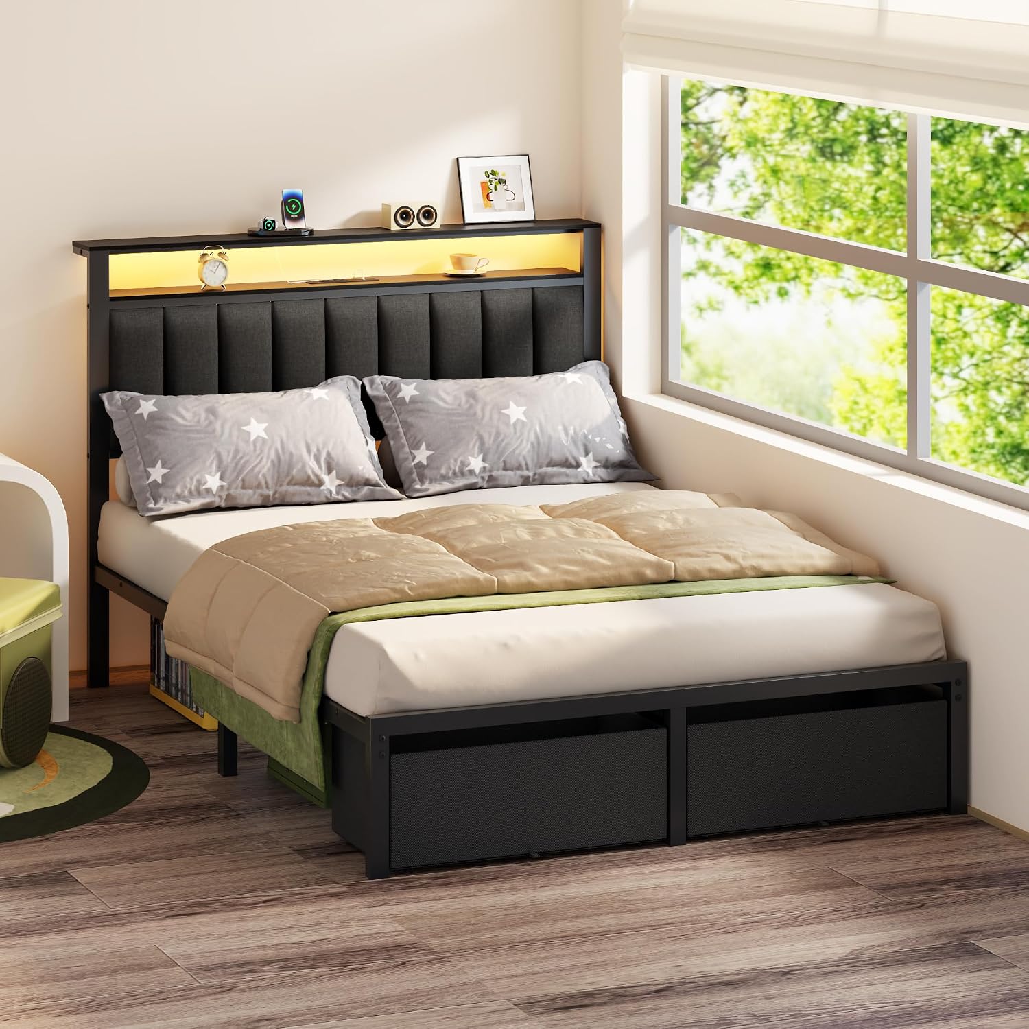Full Bed Frame with Drawers & Headboard