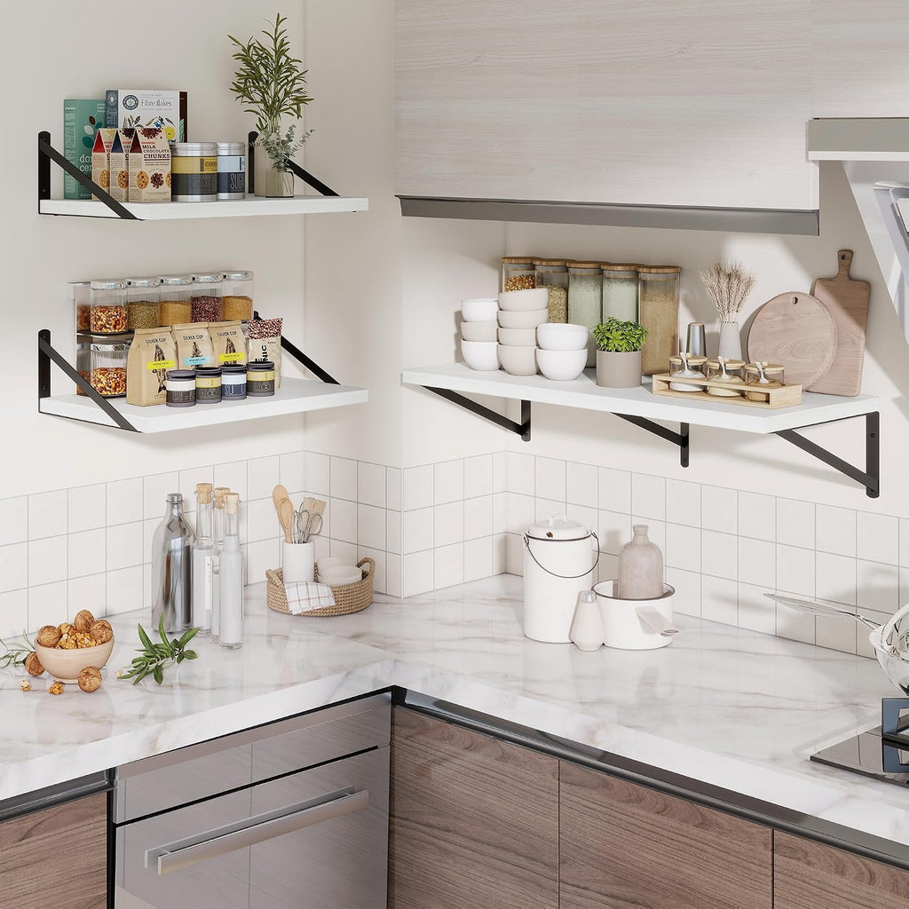 24" White Deep Floating Shelves Set of 2