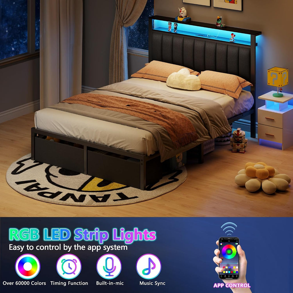 Full Bed Frame with Drawers & Headboard