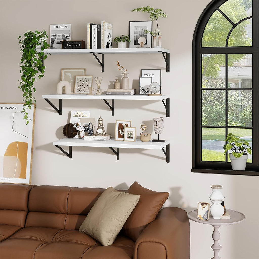 24" White Deep Floating Shelves Set of 2