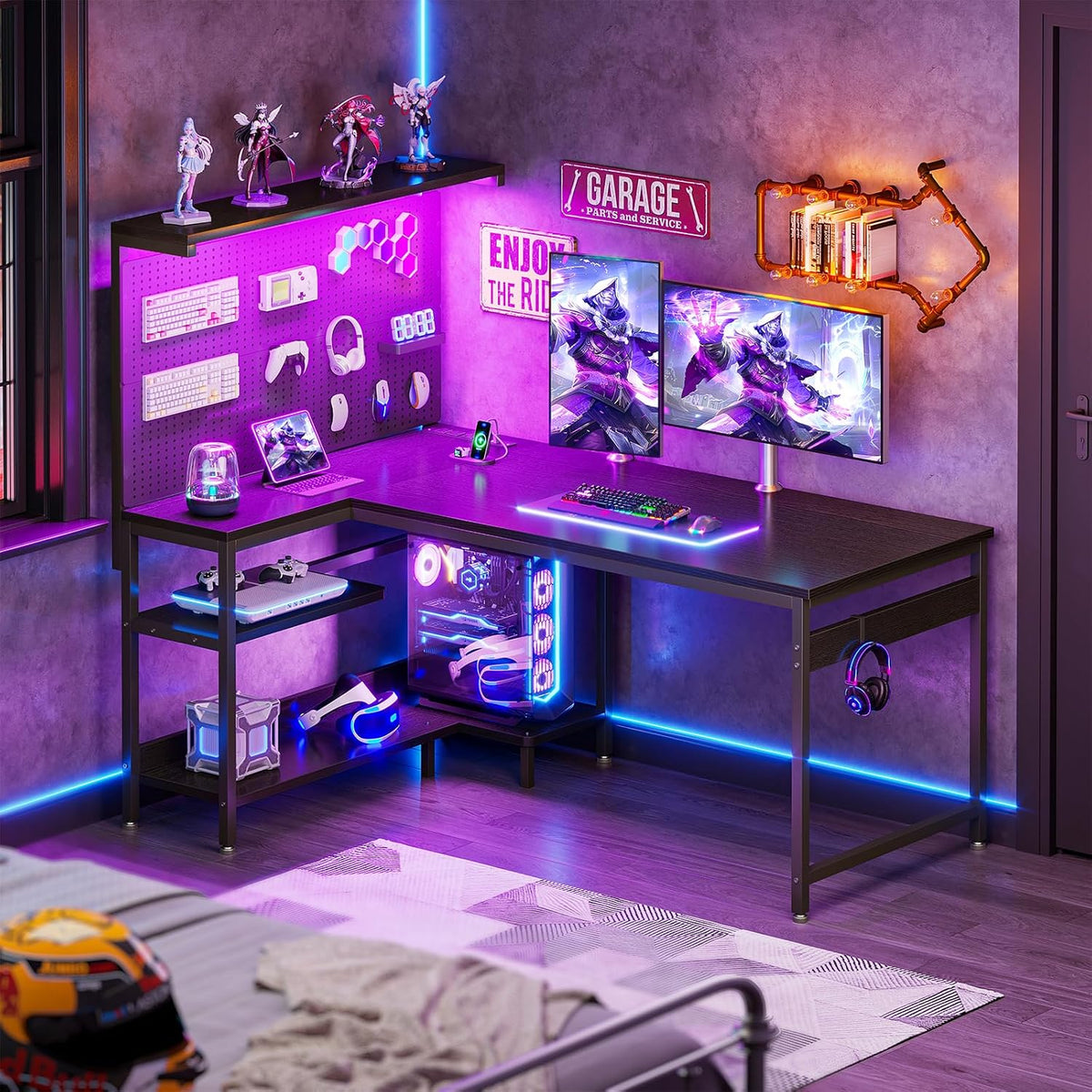 55" Black L-Shaped Gaming Desk